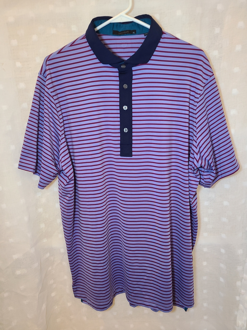 GREYSON Natchez Performance Polo Men’s XL Striped Purple Navy Golf Shirt